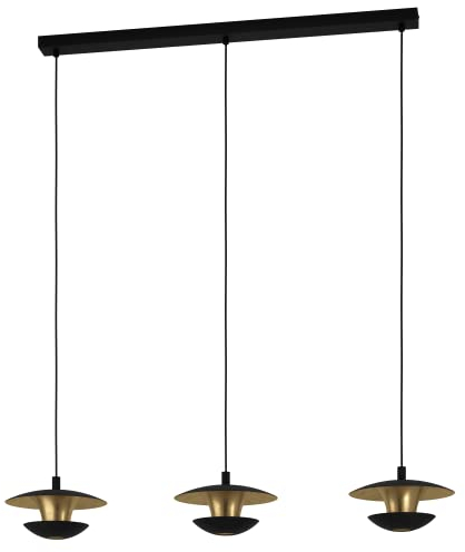 EGLO LED Pendelleuchte Nuvano, 3 flammige Hängelampe, Hängeleuchte aus Metall in Schwarz, Gold, Esstischlampe, LED Wohnzimmerlampe hängend mit GU10 Fassung, warmweiß