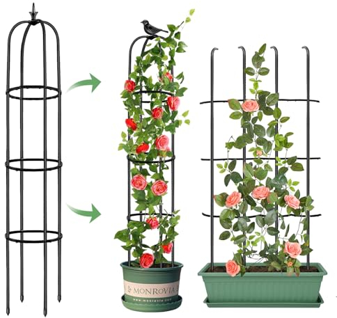 MQUPIN Treillis de Jardin pour Plantes Grimpantes,187CM Noir Tour Jardin Obélisque Treillis Métal Antirouille Plante Pot Support Escalade pour Intérieur Extérieur Fleurs Légumes Fruits(1 Pièces)