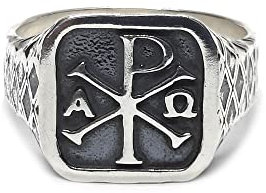 Echtes Sterling Silber herren Ring Chi Rho Alpha Omega massiv punziert 925 (69 (22.0))