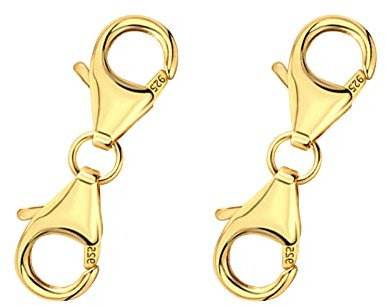 ALEXCRAFT 2Pcs Double Lobster Clasp Gold Plated Sterling Silver Double Claw Connector Necklaces Bracelet Extension Clasp for Jewellry Crafts Making