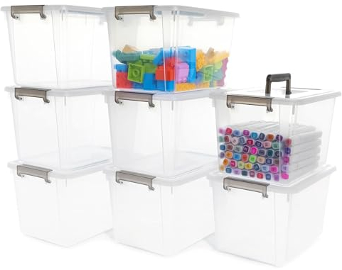 Citylife Plastic Storage Containers with Locking Lid, Transparent Storage Box with Handle, Stackable Storage Bins for Organizing Toys, Crafts, Lego