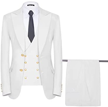 HUUTOE Costume 3 pièces à double boutonnage pour homme - Coupe ajustée - Costume formel pour bal de promo, mariage, Z-blanc, Taille L