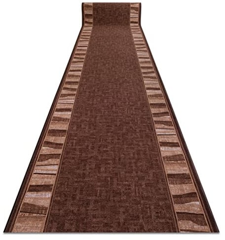 rugsx Antirutsch Teppichläufer Linea - moderner Kurzflor für Küche, Flur & Wohnzimmer, Meterware, braun 67x450 cm