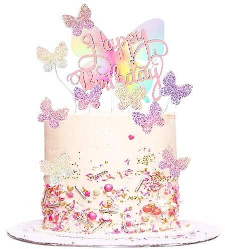 16Pcs Butterfly Cake Decorations, Butterfly Cake Topper Colorful Butterfly Cake Toppers Gradient Sequins Butterfly Cupcake Topper for Girls Birthday Wedding Party Fairy (Pink)