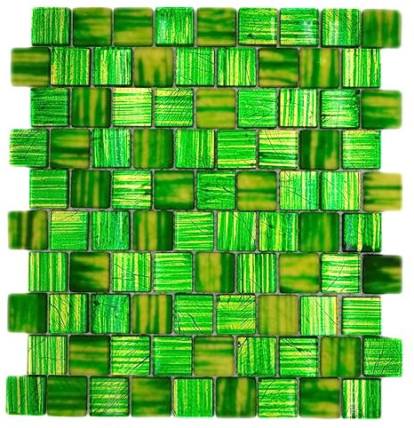 Mosaikfliese Glas Grün Glasmosaik Neon gefrostet gestreift 28,6x31,8 cm (Mosaikstein: 3x3 cm) Bad Dusche Küche Theke, 1 Mosaikmatte