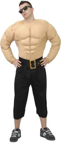 FIESTAS GUIRCA Costume pour homme avec corps de plage - Chemise avec poitrine musclée Homme Fort - Déguisement pour homme Taille M 48-50