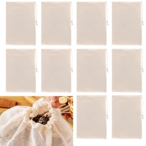 10PCS Cheesecloth Bags for Straining, Reusable Nut Milk Bag Strainer with Drawstring, Fine Mesh Cotton Cloth Strainer for Straining Fruit Juice Coffee Tea Milk Cheese Cloth Bag