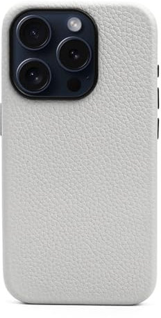 FIDWALL Custodia in Pelle per iPhone 15 Pro con Magsafe,Vera pelle(Ciottolo bianco)