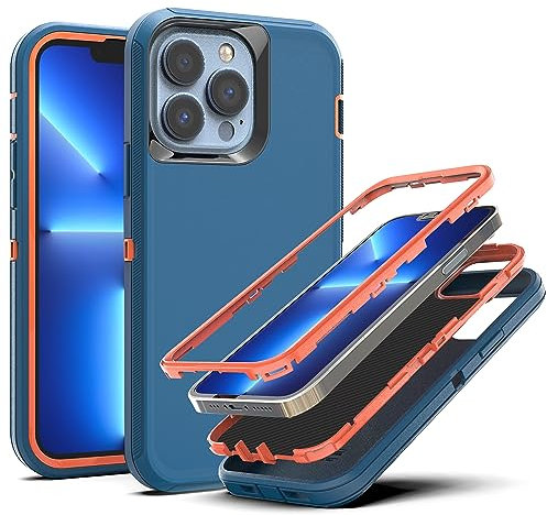YmhxcY for iPhone 13 Pro Case Shockproof Dropproof Dust-Proof Drop Proof 3-Layer Durable Phone Case Heavy Duty Protection Phone Case Cover for iPhone 13 Pro 6.1-Blue/Orange