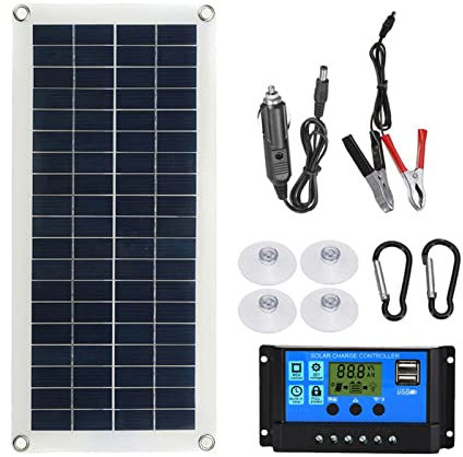 Mulcort Kit de panneau solaire flexible portable 300 W - Interrupteur 12 V - Interface de charge USB - Avec contrôleur - Cellules solaires étanches pour téléphone portable et voiture