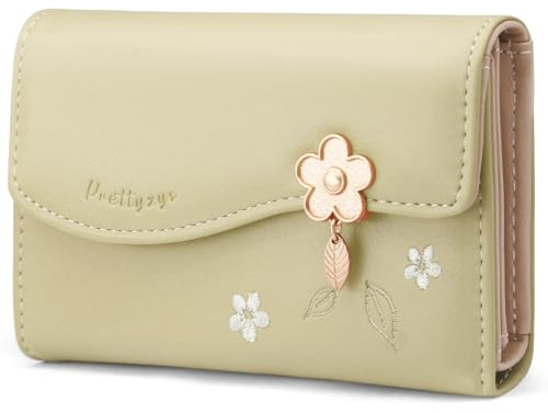 HNOOM Portefeuille Femme Petit Format Porte Monnaie Femme en Cuir PU Porte Feuilles pour Femme avec Zippé Pochette à Monnaie et Porte Carte Petit Porte Feuille Bifold (M-Vert)