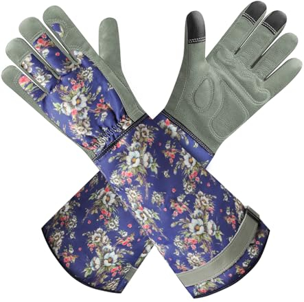 wordmouk Gauntlet Gardening Gloves for Women Men Heavy Duty Work Gloves Leather Garden Gloves Rose Pruning Bramble Gloves Thornproof Long Thick Forearm Protection for Weeding Digging Planting - L