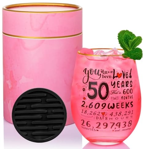 Biching 50th Birthday Gifts for Women, Personalised Wine Glass 1975 Birthday Gifts 18oz, 50 Years Old Decorations for Her, Funny 50th Present Ideas for Grandma, Friend, Mum, Auntie