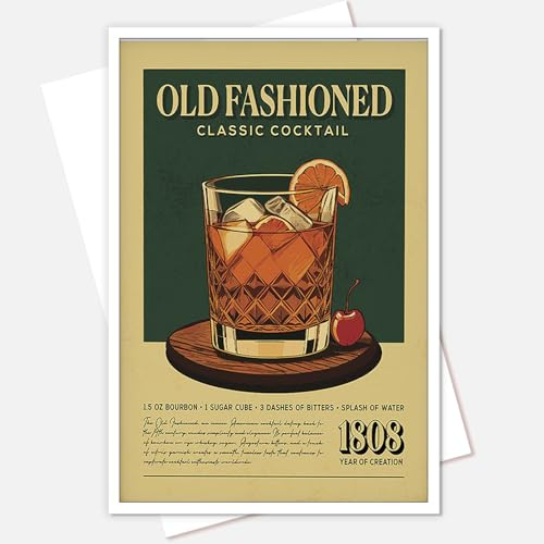 NONPAI Old Fashioned Cocktail-Leinwand, Wandkunst, klassische Cocktail-Poster, gelb-grün, Retro-Barwagen-Drucke, Gemälde, Wanddekoration für Wohnzimmer, Bar, Schlafzimmer, Apartment, Hotel, 30,5 x