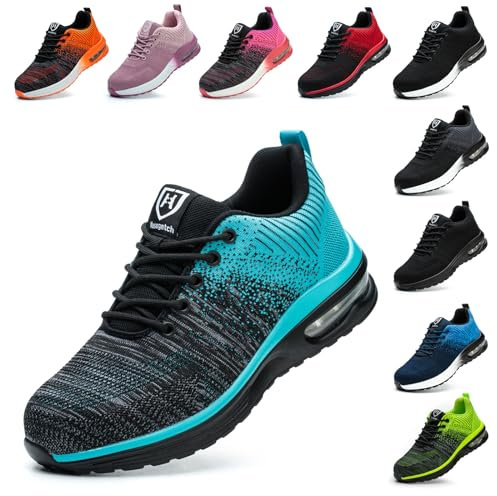Baofular Arbeitsschuhe Herren Sicherheitsschuhe Damen Leicht Sportlich Stahlkappenschuhe rutschfest Atmungsaktiv Cyan 42 EU 260