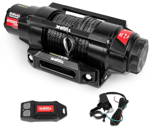 X-Bull New 6000LBS IP68 Waterproof Electric Winch Boat Trailer Winch with 2 in 1 Wireless Remote Synthetic Rope 1/4 in x49.8ft Hook Automatic Braking Powersports Off Road