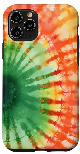 Hülle für iPhone 11 Pro Orange und Grün Batik-Design