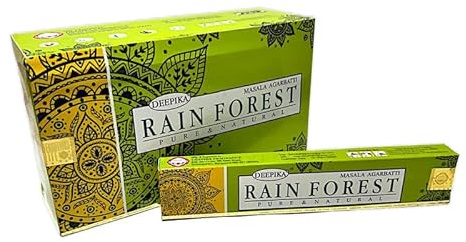Deepika Rain Forest Masala Räucherstäbchen, natürlich, handgefertigt, Agarbatti, handgerollt, geformt, Bambusstab, 12er-Packung, 15 g
