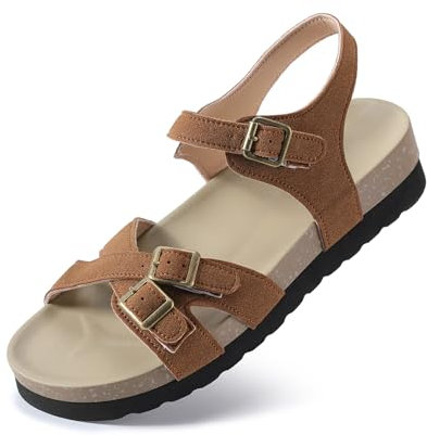 Wuyaraymia Sandalias para Mujer de Verano,Zapatillas Planas Ligero,Sandalias al Aire Libre Cómodas Marrón 39 EU