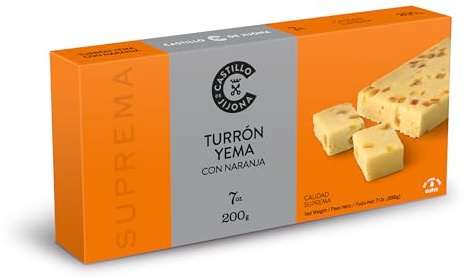 Castillo de Jijona - Turrón de Yema Tostada con Naranja 200gr - Turrón Original - Tradición y Creatividad - Sin Gluten - Calidad Suprema - Receta Artesanal - Fabricado en España (Jijona)