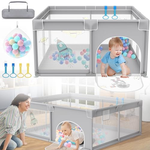 HENGMEI Baby Laufgitter Laufstall Absperrgitter 200x180cm Aktivitätszentrum mit Rutschfester Basis, atmungsaktivem Netz Sicherheitsspielplatz (200x180cm, Astronauten)