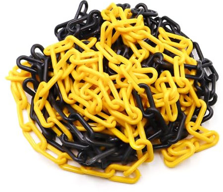 alwaiiz Absperrkette Schwarz Gelb Kunststoff 10m x 8mm, Leicht und Praktisch Absperrkette Warnkette mit 4 S Haken, Kunststoffkette zum Absperren von Flächen