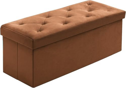 A406 Folding Ottoman Storage Box with Lids Pouffe Seat Stool Foot stool Storage Unit Bench Foot Rest Stool 38cm Grey Black Beige Green (Brown-Velvet.76cm)