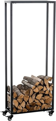 DELUKE® Kaminholzregal innen Metall BETTA - mit Rollen, 25x40x150 | Brennholzregal innen Kaminholzständer Kaminholzhalter Feuerholzregal Innen Holz stapeln Wohnzimmer