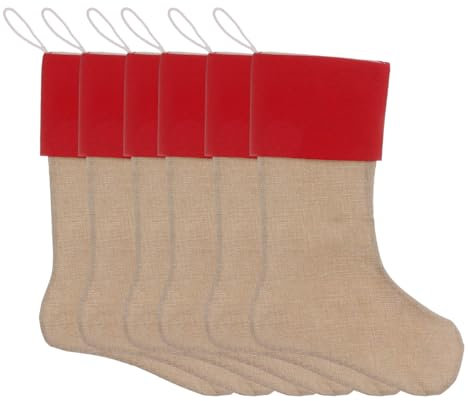 JiJiRuDU Sackleinen Weihnachtsstrumpf Weihnachten Socken Sackleinen Geshenkbeutel Weihnachtsdekoration Weihnachtskamin Hängende Strümpfe Dekorations Strümpfe 6er Pack