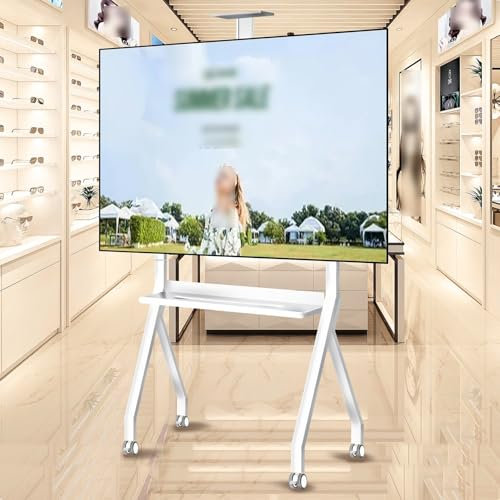 Mobile TV Stand, Large Portable TV Stand on Wheels, Heavy Duty TV Stand Height Adjustable for Flat/Curved Screen TV Gaming Console Display(White,55-100inch)