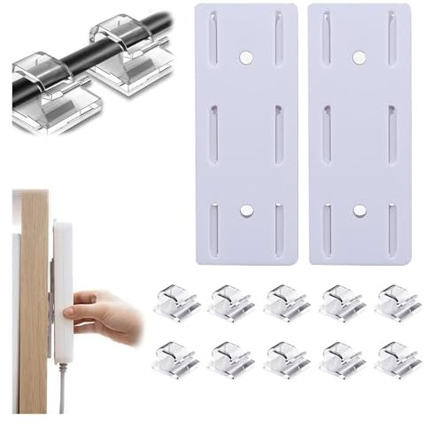Support Multiprise Murale, Multiprise Support de Câbles, Fixation de Multiprise Auto-Adhésif Support de Douille sans Poinçon Fixateur de Prise Mural avec 10 Clips d'Organisateur Cordon, 12 Pièces