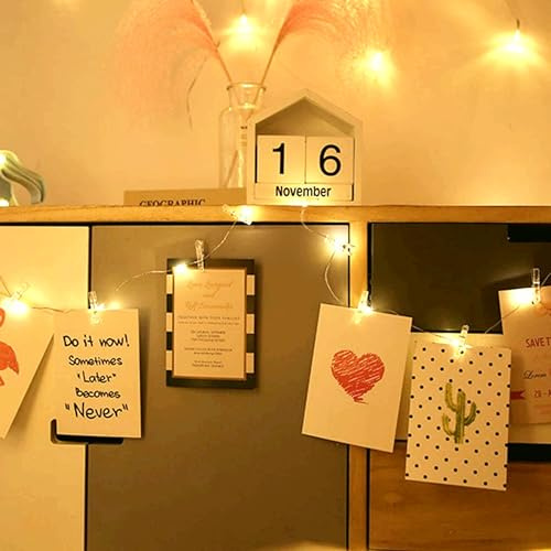 MUCHER Guirnalda de luces con pinzas para fotos 5 m 50 LED USB Luz de cobre para interiores con 30 pinzas para dormitorios, decoración de bodas, Navidad, fiestas, decoración de árboles