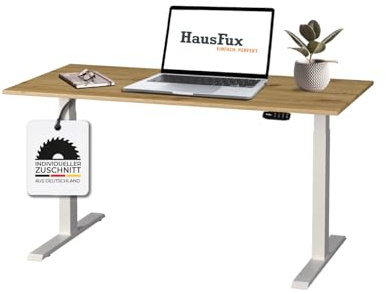 Hausfux Höhenverstellbarer Schreibtisch auf Maß - inkl. 2,5 cm starker, maßgefertigter Tischplatte - 2- oder 3-stufiges Gestell, OLED-Touchpanel (Artisan Eiche & Weiß, 2-stufig, 120 x 60 cm)