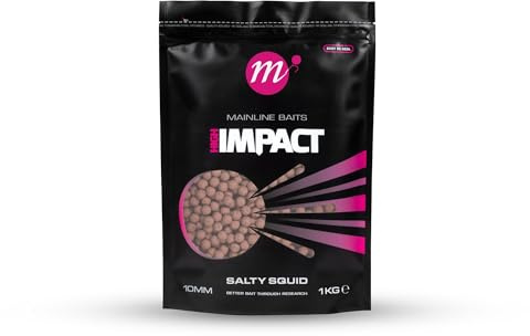Mainline Baits High Impact 10mm Salty Squid 1kg, Complete Food Source Bait, Shelf Life Boilies, Resealable Pack.