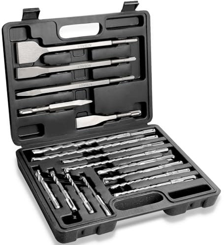 ACBAGI 17-Piece SDS Plus Drill Bit Set with SDS Chisel Bits,Hammer Drill Accessories for Masonry Concrete,Tile, Brick, Cement and Stone (17A)