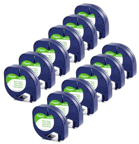 12 Pack Compatible with Dymo Letratag Refills Paper Label Tapes 12 mm x 4 m | Black Print on White, A91200 A91220 Self-Adhesive Labels for LT-100H, LT-100T, LT-110T, QX50, XR, XM, 2000, 200B