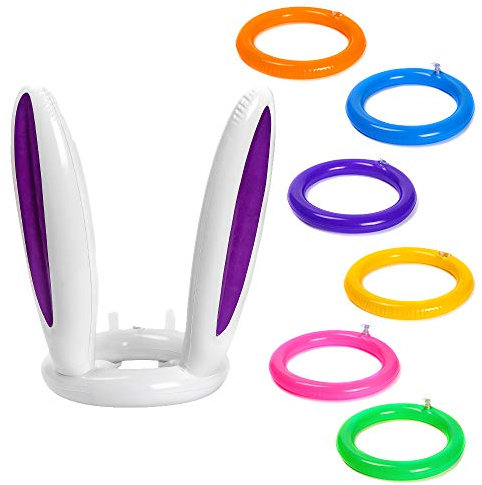 SULOLI Aufblasbare Ringwurfspiel Set mit 4 Ringe und Aufblasbares Geweih,Ostern Aufblasbarer Kaninchenkopf-Zwinge für Familie Weihanchten Ostern Party