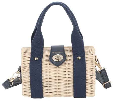 flora & co Sac bandoulière Femme en Paille Tissée Été - Sac à Main Clutches Pochette pour Plage Vacances Estival - Chic Moderne - Bleu