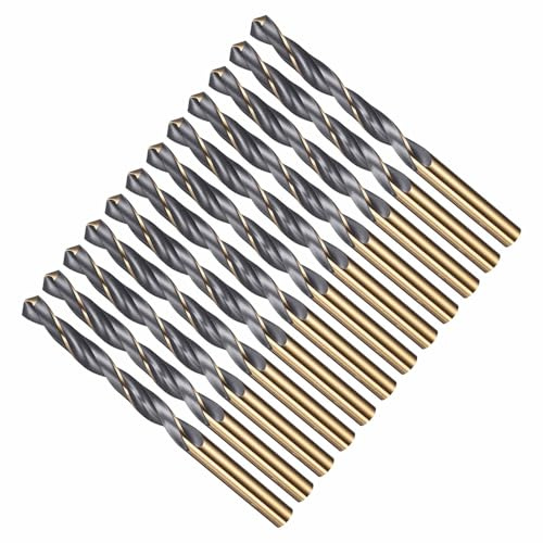 CoCud Drill Bit 8mm Cutting Diameter 4341 HSS for Wood 12-Pieces | Jobber Bits Gold and Black 118° Cutting Angle - (Applications: for Drilling Plastic Wood Soft Metal)