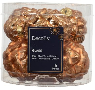 Kaemingk Christbaumschmuck Zapfen 7cm Glas 6 Stück - matt & glänzend - Glaszapfen Christbaumkugeln Weihnachtsbaumkugeln Weihnachten - Weihnachtsbaumschmuck - Brandy