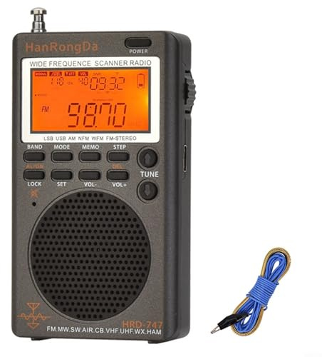 HRD-747 SSB Radio a onde corte FM Stereo con orologio e cavo antenna da 10 piedi AM Band sintonizzazione digitale ricevitore radio portatile tecnologia USB ricarica 1000 frequenze radio memoria