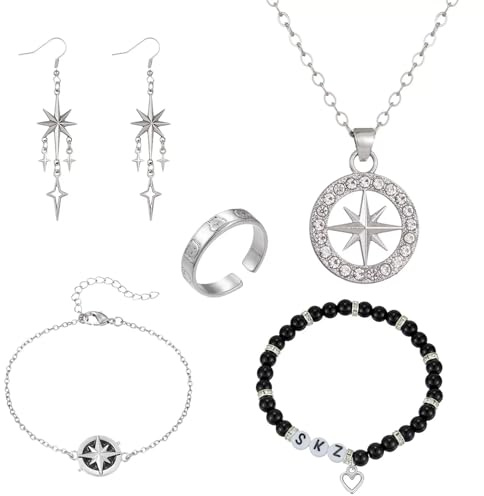 WlsqDE Anime Armband, Ohrringe, 5 Stück Schmuck, Halskette, Ringe | Armband, Ohrringe, für Fans, Sammlung & Geschenkidee
