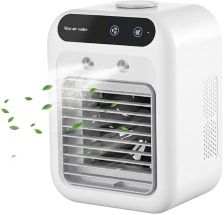 Striegro Condizionatore Portatile Ricaricabile - Mini raffreddatore d'Aria con umidificazione Spray e Timer 8 Ore, Bianco.