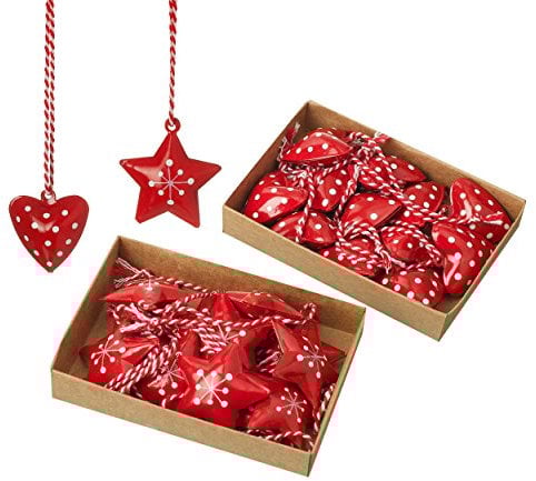 Pack of 24 Metal Star & Heart Nordic/Scandi Style Christmas Tree Decorations (4cm)