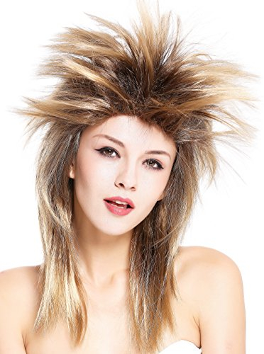 WIG ME UP - 90891-ZA4TZA7 Perücke Damen Herren Karneval 80er Wave Punk Popstar Braun Goldbraun Mix Toupiert