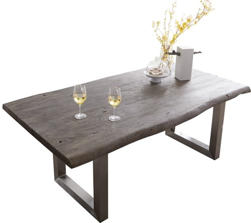 Esszimmertisch Edge Akazie Platin 180x90 XL Edelstahl Breit Live-Edge