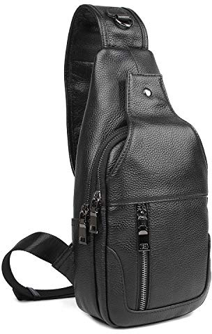 Polare Umhängetasche aus Rindsleder, wasserdicht, lässig, Tagesrucksack, Schultertasche, Brusttasche, Umhängetasche für Herren, Schwarz-klein, Small, Auf Reisen