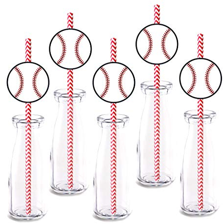Baseball-Party-Strohhalm-Dekor, 24 Stück, Baseball-Sport-Strohhalme für Jungen, Mädchen, Babyparty oder Geburtstagsparty-Dekorationen, Papier-Trinkhalme.