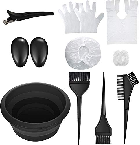 elloLife[13 Pcs Kit ]Accesorios de Pelo Tinte, Professional Kit de Coloración con Pelo Tazón de Cepillo de Coloración Peine Guante Cubre Orejas Pinzas