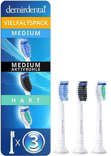 demirdental Vielfaltspack Medium und Hart, Aufsätze kompatibel für Philips Sonicare Ersatzbürsten, entspricht HX6003/2